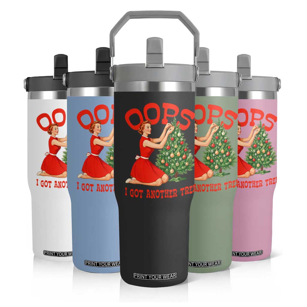 Funny Retro Christmas Pinup Girl Flip Straw Tumbler Oops I Got Another Tree Vintage Pin Up Style Holiday Humor TS02 Print Your Wear