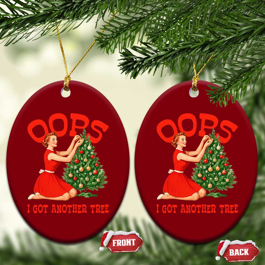 Funny Retro Christmas Pinup Girl Ceramic Ornament Oops I Got Another Tree Vintage Pin Up Style Holiday Humor TS02 Print Your Wear