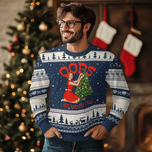 Funny Retro Xmas Pinup Girl Ugly Christmas Sweater Oops I Got Another Tree Vintage Pin Up Style Holiday Humor TS02 Navy Beige Print Your Wear