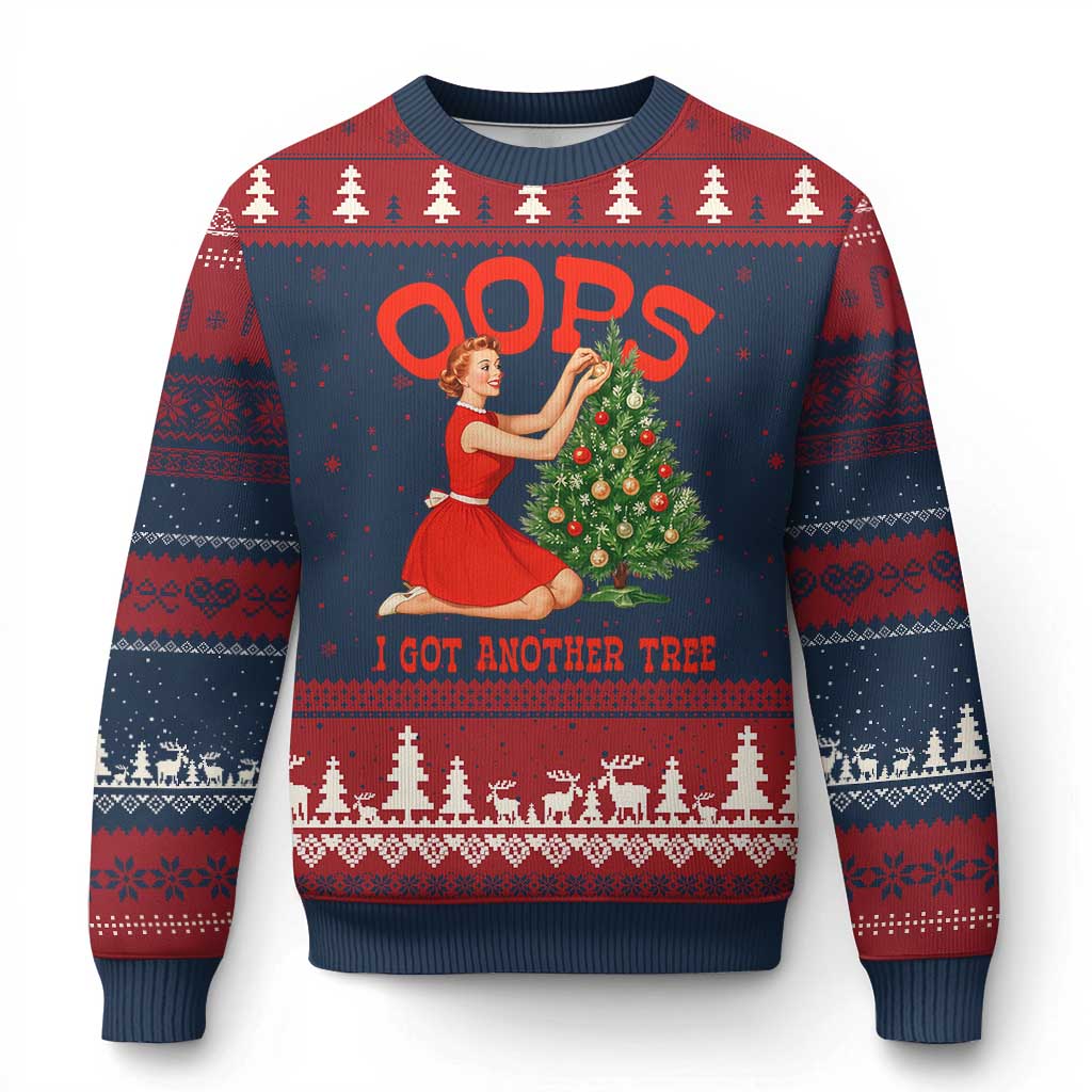 Funny Retro Xmas Pinup Girl Ugly Christmas Sweater Oops I Got Another Tree Vintage Pin Up Style Holiday Humor TS02 Navy Red Print Your Wear