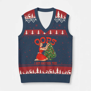 Funny Retro Xmas Pinup Girl V-Neck Knit Sweater Vest Oops I Got Another Tree Vintage Pin Up Style Holiday Humor TS02 Navy Red Print Your Wear