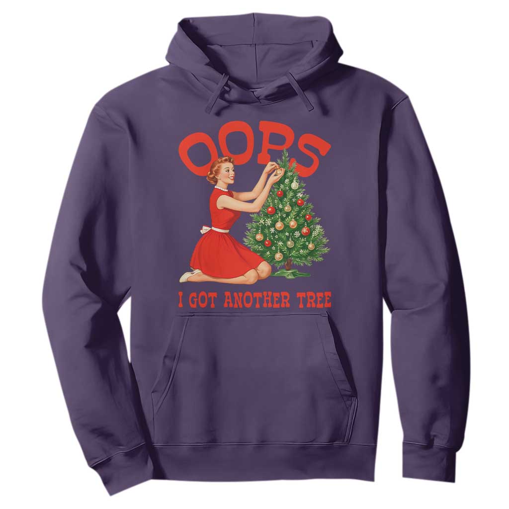 Funny Retro Christmas Pinup Girl Hoodie Oops I Got Another Tree Vintage Pin Up Style Holiday Humor TS02 Purple Print Your Wear