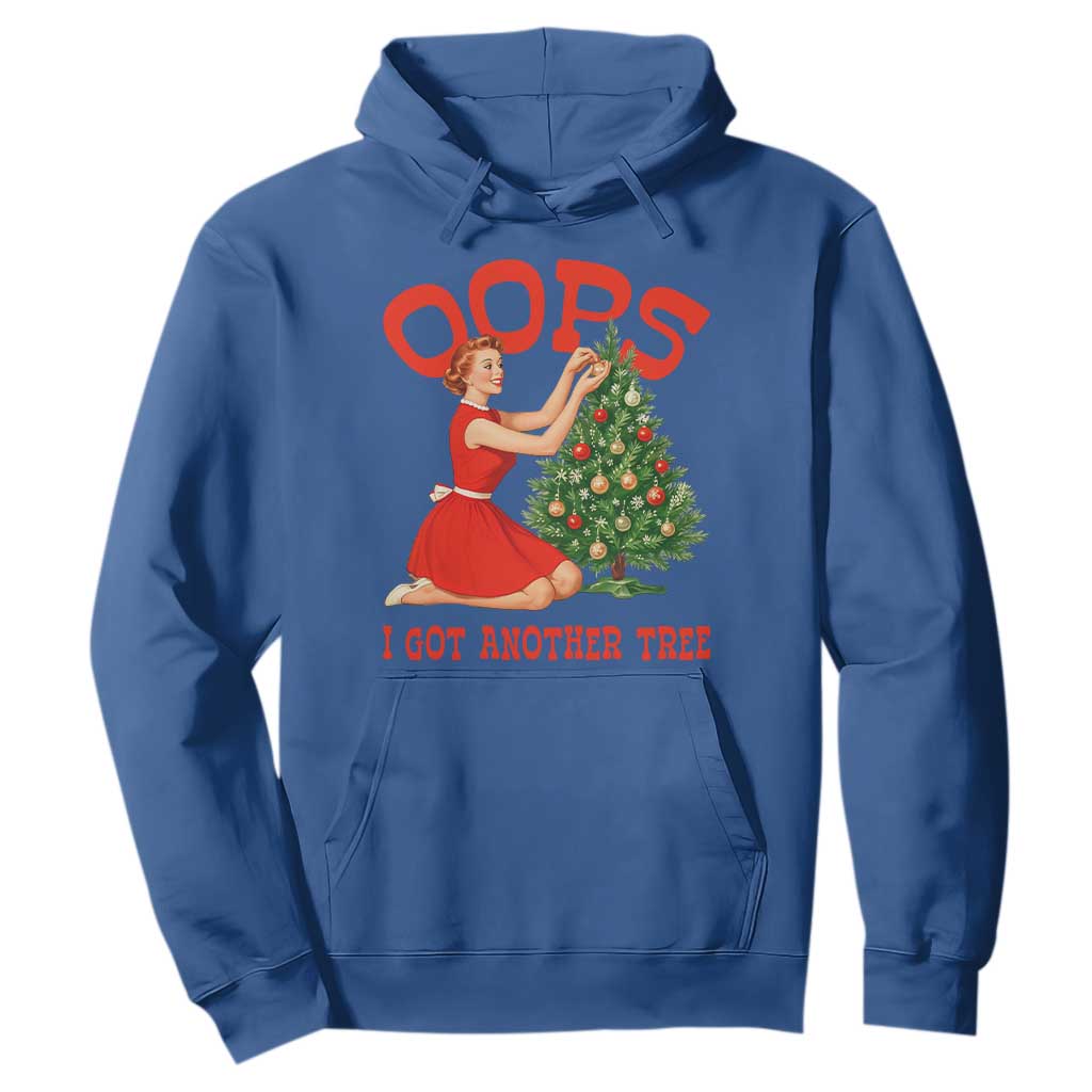 Funny Retro Christmas Pinup Girl Hoodie Oops I Got Another Tree Vintage Pin Up Style Holiday Humor TS02 Royal Blue Print Your Wear
