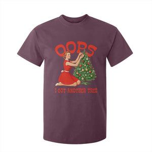 Funny Retro Christmas Pinup Girl T Shirt For Kid Oops I Got Another Tree Vintage Pin Up Style Holiday Humor TS02 Maroon Print Your Wear