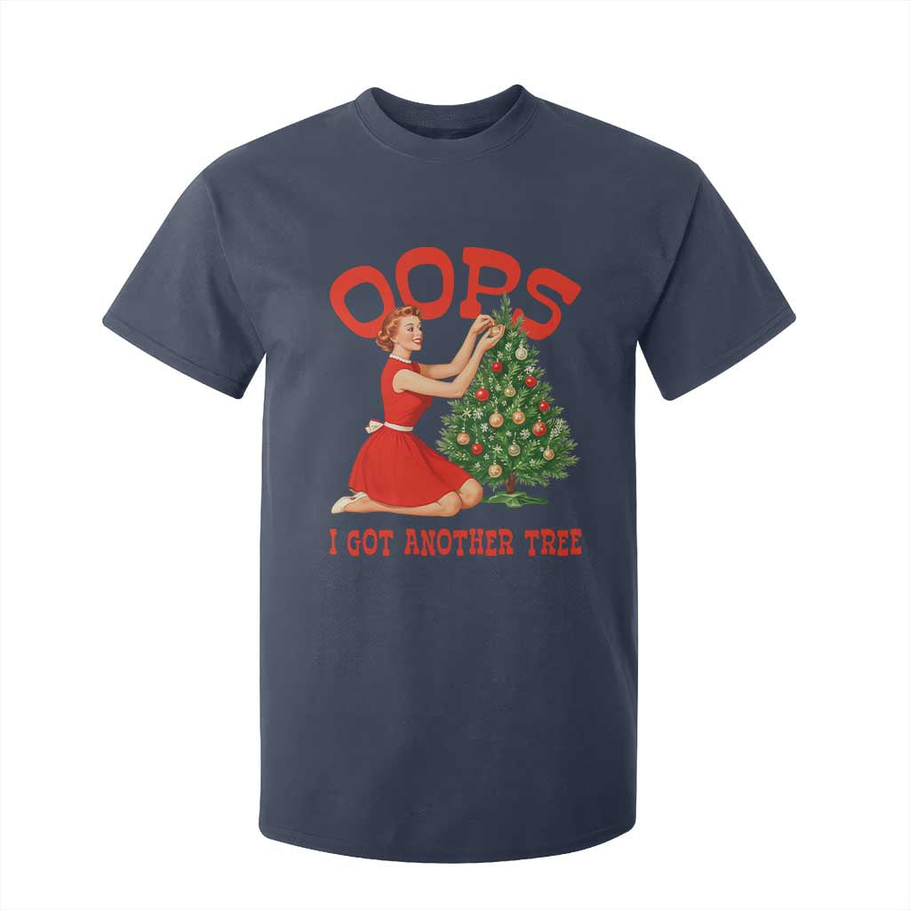 Funny Retro Christmas Pinup Girl T Shirt For Kid Oops I Got Another Tree Vintage Pin Up Style Holiday Humor TS02 Navy Print Your Wear