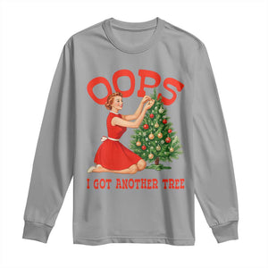 Funny Retro Christmas Pinup Girl Long Sleeve Shirt Oops I Got Another Tree Vintage Pin Up Style Holiday Humor TS02 Sport Gray Print Your Wear
