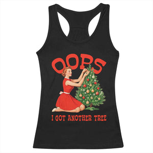 Funny Retro Christmas Pinup Girl Racerback Tank Top Oops I Got Another Tree Vintage Pin Up Style Holiday Humor TS02 Black Print Your Wear
