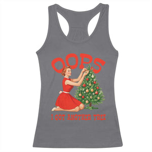 Funny Retro Christmas Pinup Girl Racerback Tank Top Oops I Got Another Tree Vintage Pin Up Style Holiday Humor TS02 Charcoal Print Your Wear