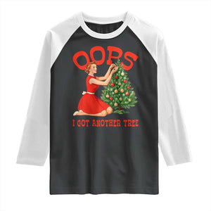 Funny Retro Christmas Pinup Girl Raglan Shirt Oops I Got Another Tree Vintage Pin Up Style Holiday Humor TS02 Black White Print Your Wear