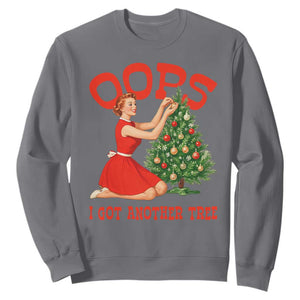Funny Retro Christmas Pinup Girl Sweatshirt Oops I Got Another Tree Vintage Pin Up Style Holiday Humor TS02 Charcoal Print Your Wear