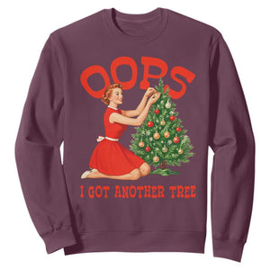 Funny Retro Christmas Pinup Girl Sweatshirt Oops I Got Another Tree Vintage Pin Up Style Holiday Humor TS02 Maroon Print Your Wear