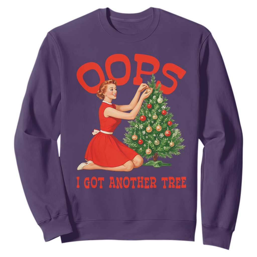 Funny Retro Christmas Pinup Girl Sweatshirt Oops I Got Another Tree Vintage Pin Up Style Holiday Humor TS02 Purple Print Your Wear