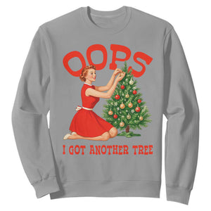 Funny Retro Christmas Pinup Girl Sweatshirt Oops I Got Another Tree Vintage Pin Up Style Holiday Humor TS02 Sport Gray Print Your Wear