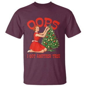 Funny Retro Christmas Pinup Girl T Shirt Oops I Got Another Tree Vintage Pin Up Style Holiday Humor TS02 Maroon Print Your Wear