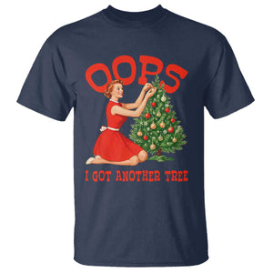 Funny Retro Christmas Pinup Girl T Shirt Oops I Got Another Tree Vintage Pin Up Style Holiday Humor TS02 Navy Print Your Wear