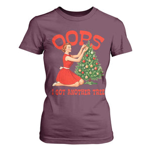 Funny Retro Christmas Pinup Girl T Shirt For Women Oops I Got Another Tree Vintage Pin Up Style Holiday Humor TS02 Maroon Print Your Wear