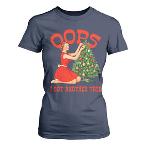 Funny Retro Christmas Pinup Girl T Shirt For Women Oops I Got Another Tree Vintage Pin Up Style Holiday Humor TS02 Navy Print Your Wear