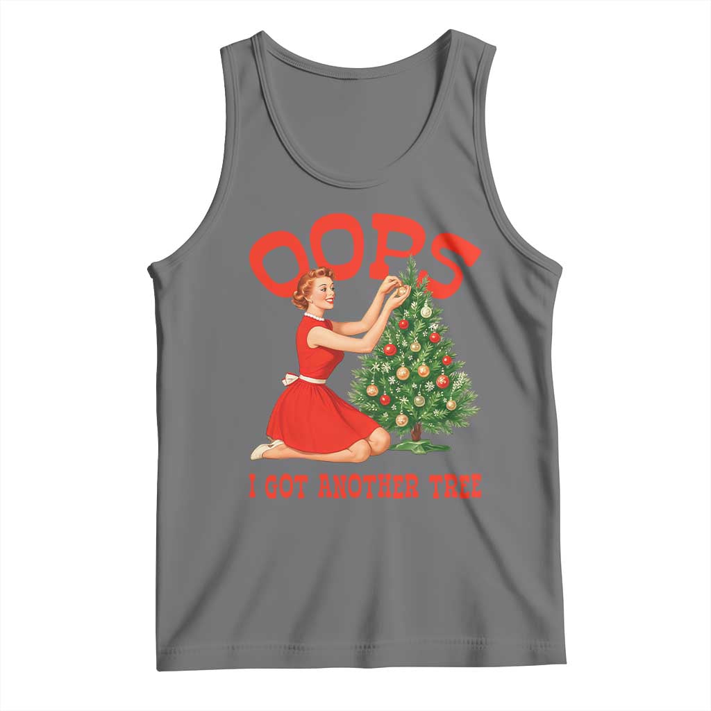 Funny Retro Christmas Pinup Girl Tank Top Oops I Got Another Tree Vintage Pin Up Style Holiday Humor TS02 Black Heather Print Your Wear