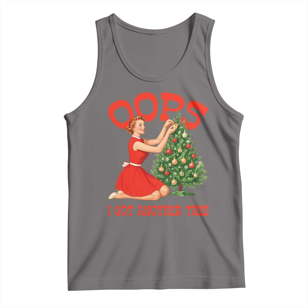 Funny Retro Christmas Pinup Girl Tank Top Oops I Got Another Tree Vintage Pin Up Style Holiday Humor TS02 Deep Heather Print Your Wear