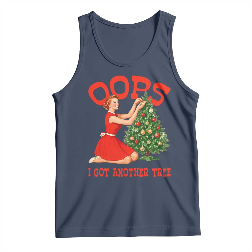 Funny Retro Christmas Pinup Girl Tank Top Oops I Got Another Tree Vintage Pin Up Style Holiday Humor TS02 Navy Print Your Wear