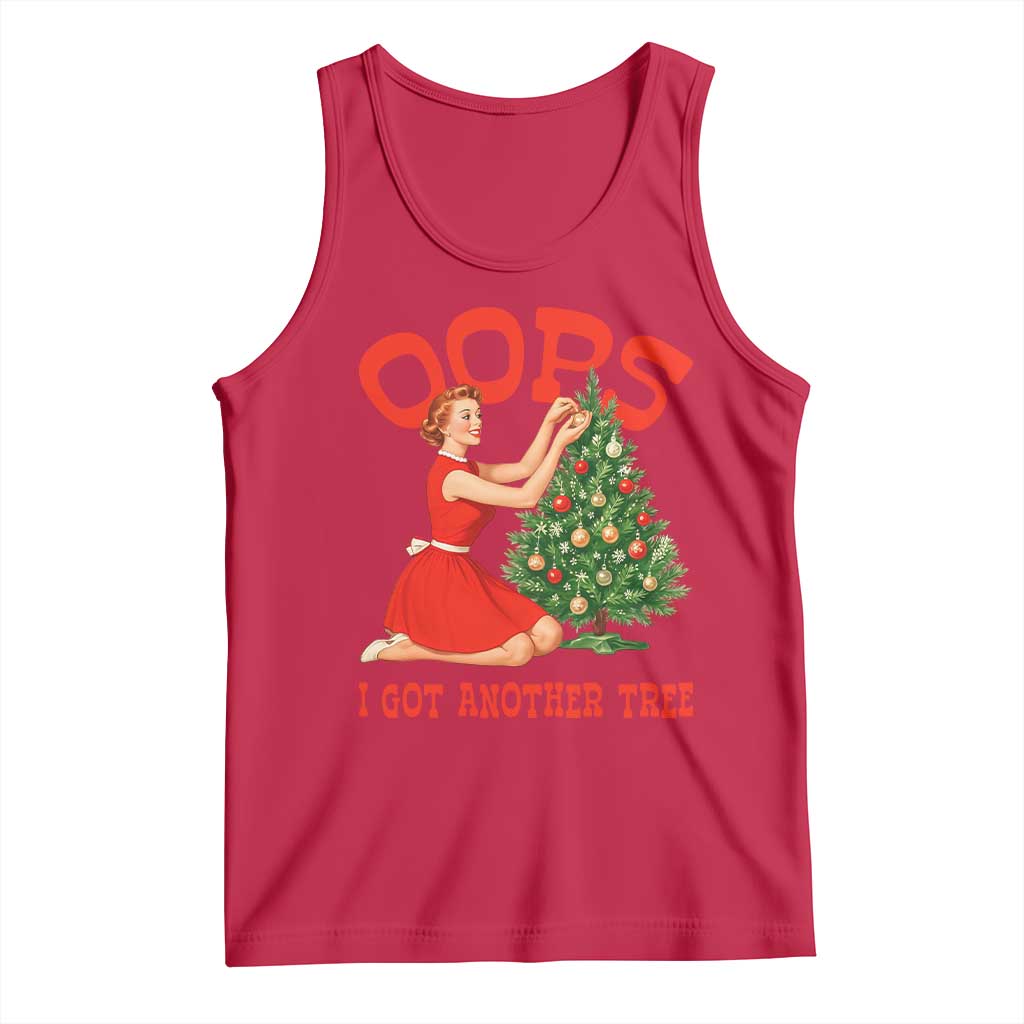 Funny Retro Christmas Pinup Girl Tank Top Oops I Got Another Tree Vintage Pin Up Style Holiday Humor TS02 Red Print Your Wear