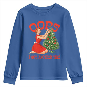 Funny Retro Christmas Pinup Girl Youth Sweatshirt Oops I Got Another Tree Vintage Pin Up Style Holiday Humor TS02 Royal Blue Print Your Wear