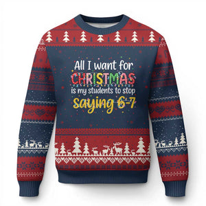 Funny Anti Six Seven Teacher Xmas Ugly Christmas Sweater My Students To Stop Saying 67 Festive Lights TS02 Navy Red Print Your Wear