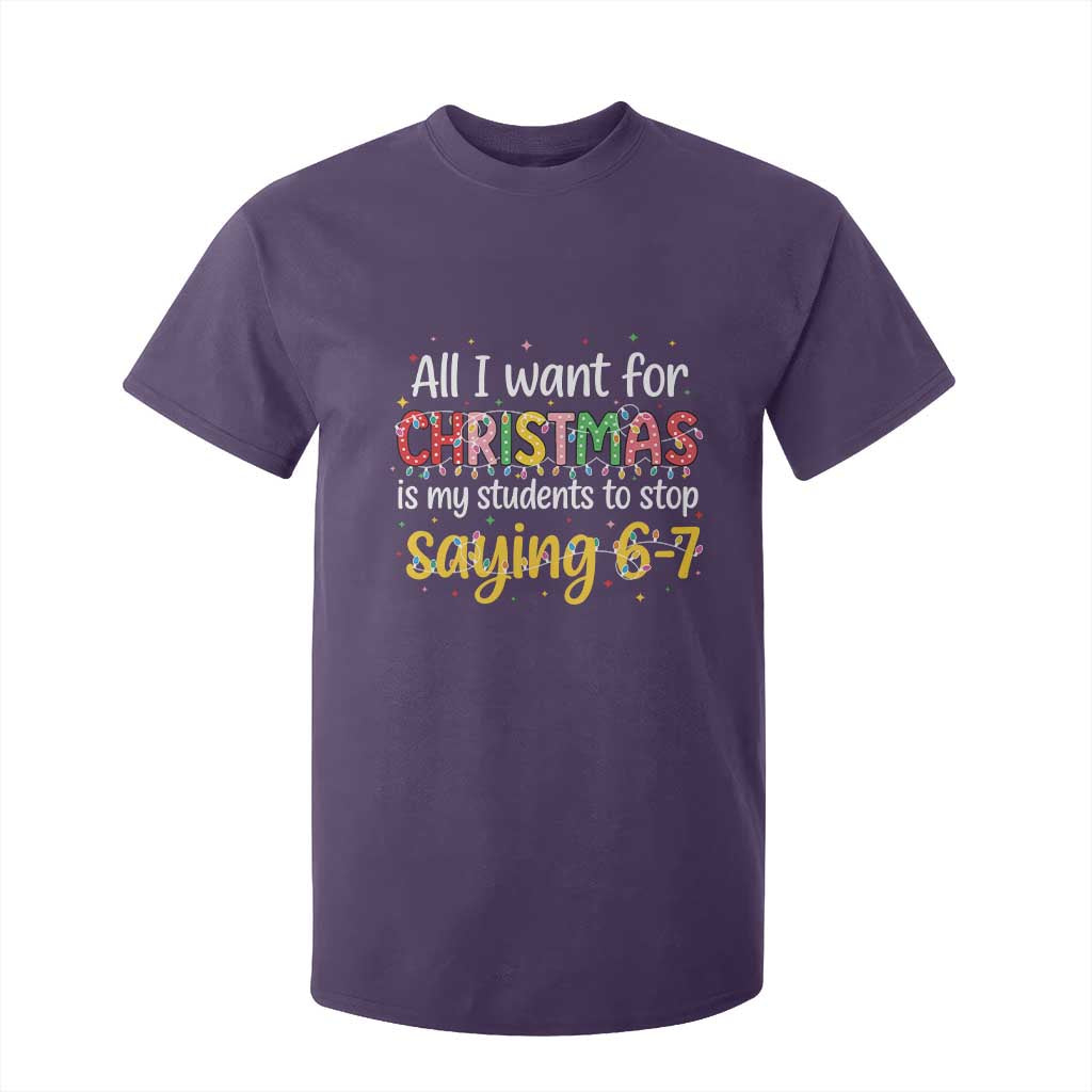 Funny Anti Six Seven Teacher Christmas T Shirt For Kid My Students To Stop Saying 67 Festive Lights TS02 Purple Print Your Wear