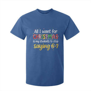 Funny Anti Six Seven Teacher Christmas T Shirt For Kid My Students To Stop Saying 67 Festive Lights TS02 Royal Blue Print Your Wear