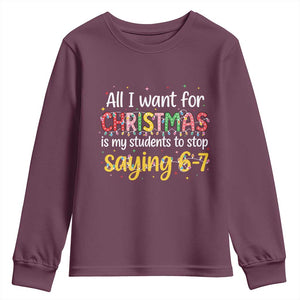 Funny Anti Six Seven Teacher Christmas Youth Sweatshirt My Students To Stop Saying 67 Festive Lights TS02 Maroon Print Your Wear