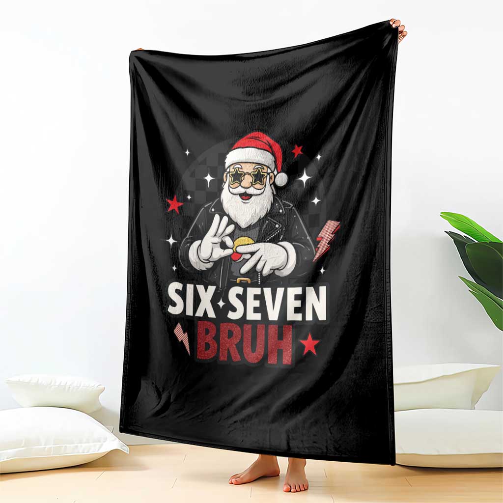 Six Seven Bruh Christmas Meme Throw Blanket Cool Santa 67 Hand Sign Street Style Vibes TS02 Print Your Wear