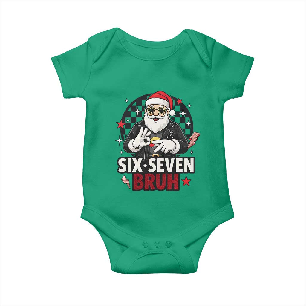 Six Seven Bruh Christmas Meme Baby Onesie Cool Santa 67 Hand Sign Street Style Vibes TS02 Irish Green Print Your Wear