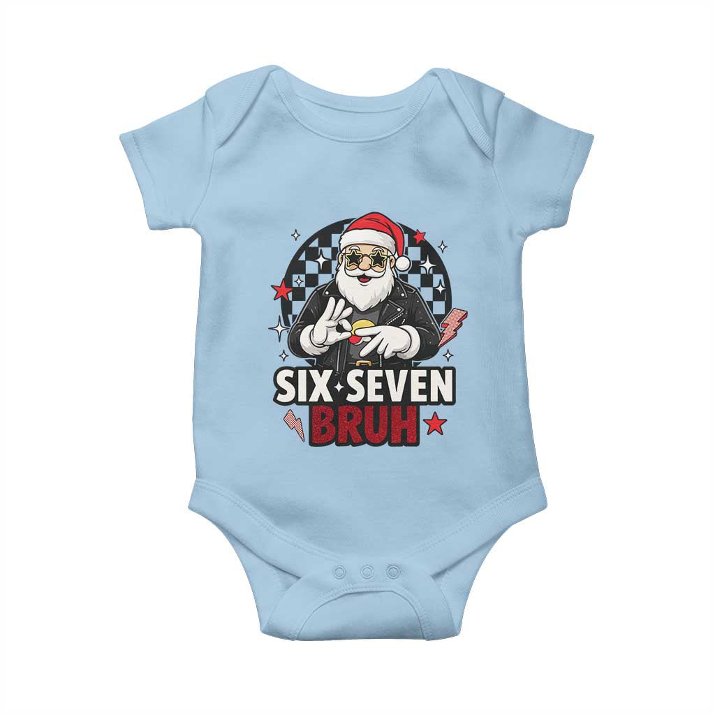 Six Seven Bruh Christmas Meme Baby Onesie Cool Santa 67 Hand Sign Street Style Vibes TS02 Light Blue Print Your Wear