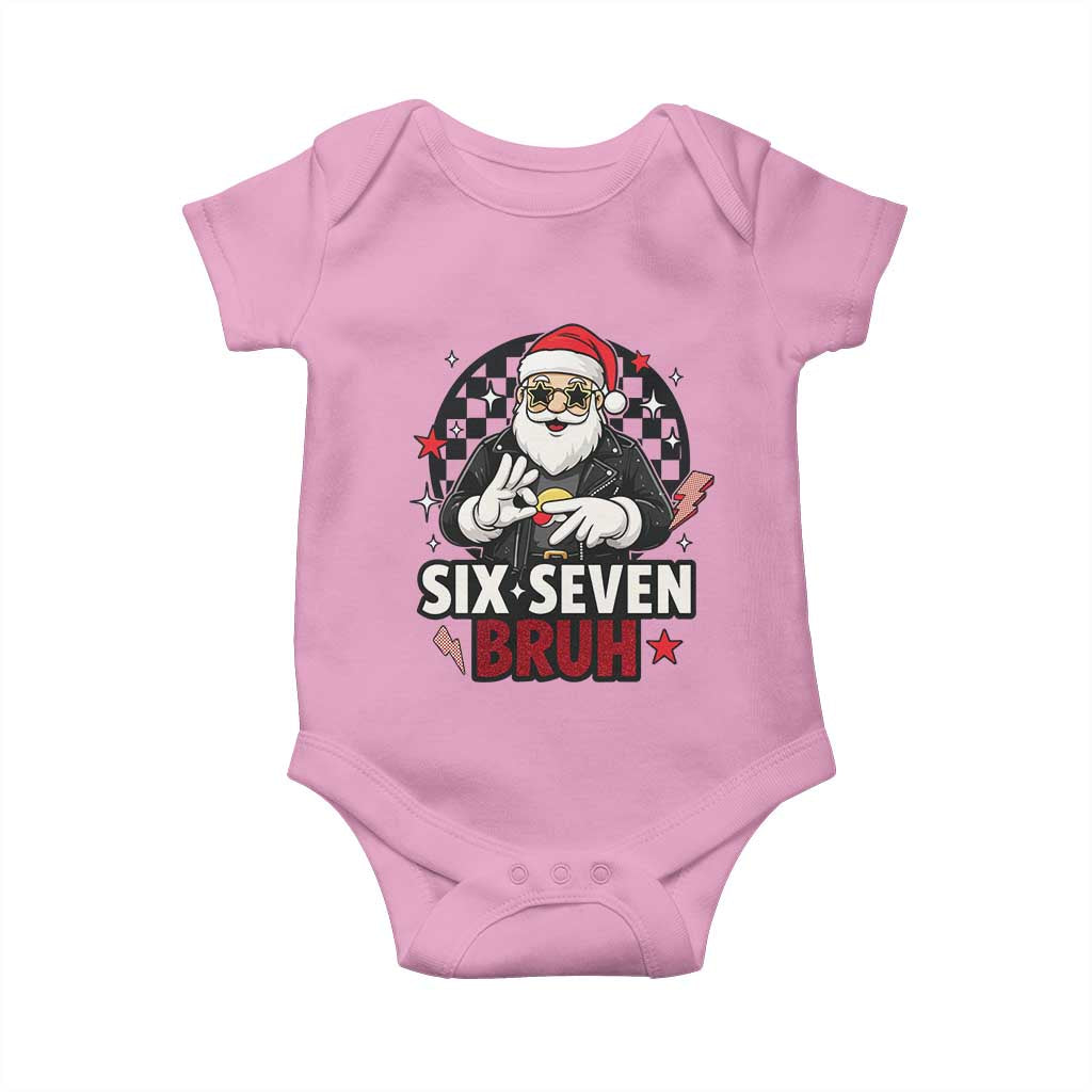 Six Seven Bruh Christmas Meme Baby Onesie Cool Santa 67 Hand Sign Street Style Vibes TS02 Light Pink Print Your Wear