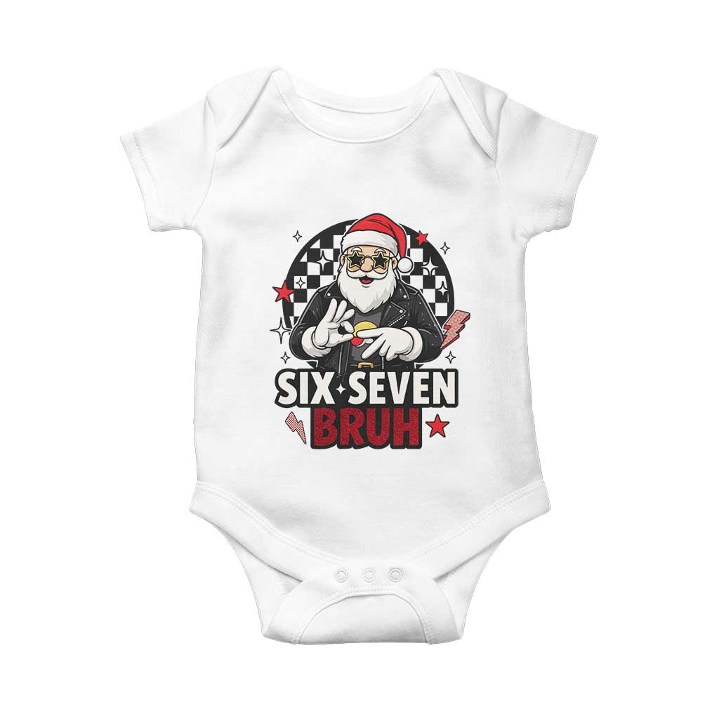 Six Seven Bruh Christmas Meme Baby Onesie Cool Santa 67 Hand Sign Street Style Vibes - Print Your Wear