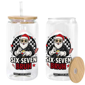Six Seven Bruh Christmas Meme Glass Can Cool Santa 67 Hand Sign Street Style Vibes TS02 Print Your Wear