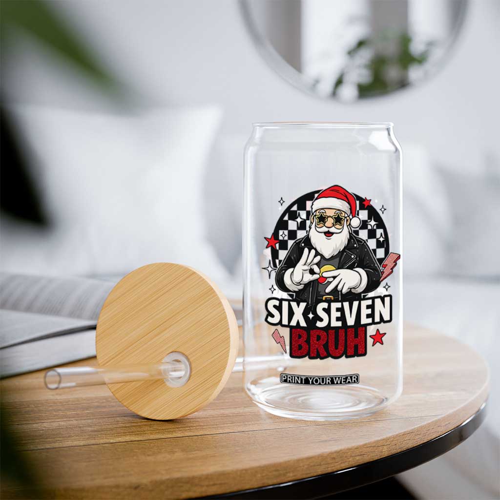 Six Seven Bruh Christmas Meme Glass Can Cool Santa 67 Hand Sign Street Style Vibes TS02 Print Your Wear
