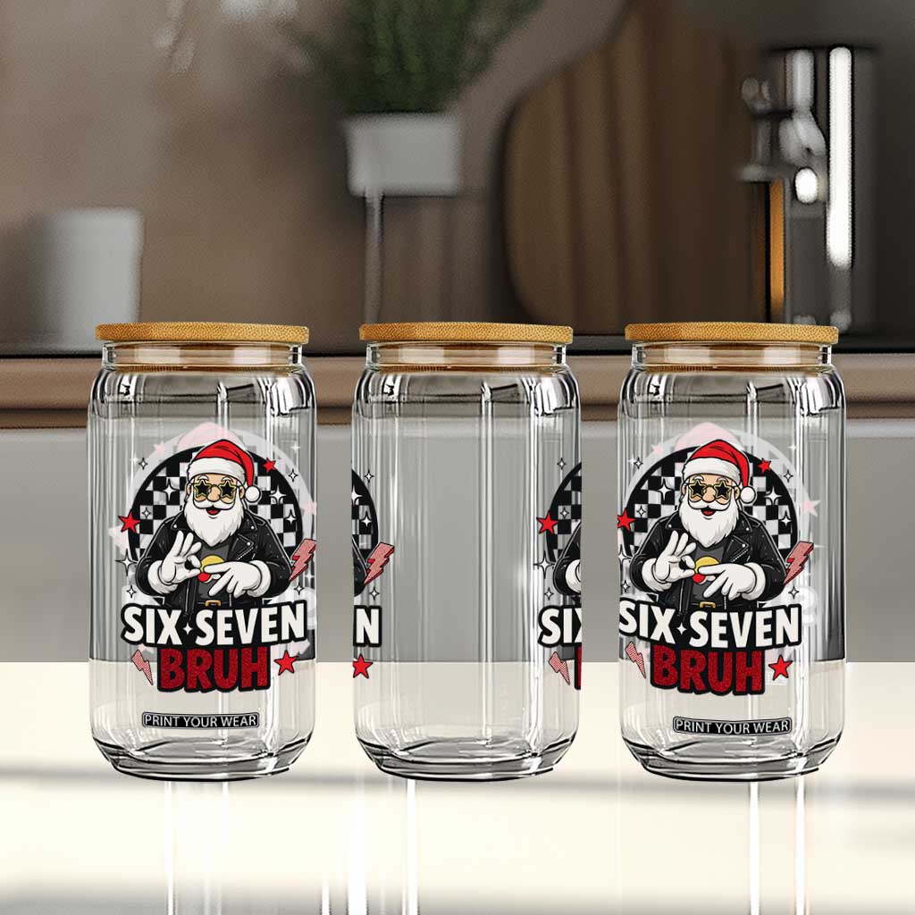 Six Seven Bruh Christmas Meme Glass Can Cool Santa 67 Hand Sign Street Style Vibes TS02 Print Your Wear