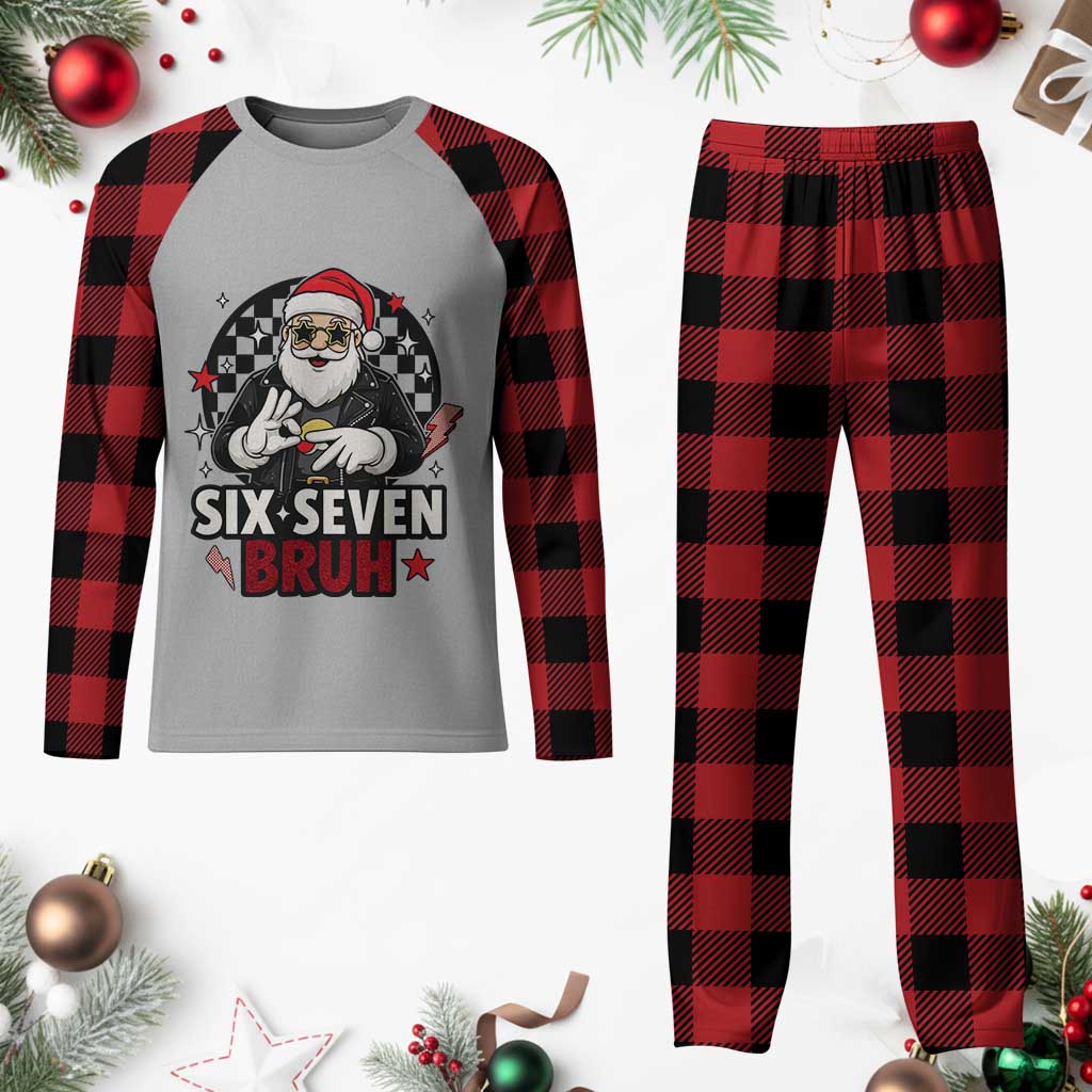 Six Seven Bruh Christmas Meme Plaid Pajama Set Cool Santa 67 Hand Sign Street Style Vibes TS02 Buffalo Plaid Print Your Wear