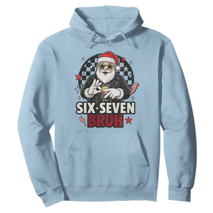 Six Seven Bruh Christmas Meme Hoodie Cool Santa 67 Hand Sign Street Style Vibes TS02 Light Blue Print Your Wear