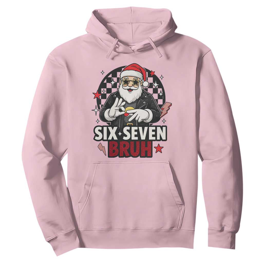 Six Seven Bruh Christmas Meme Hoodie Cool Santa 67 Hand Sign Street Style Vibes TS02 Light Pink Print Your Wear