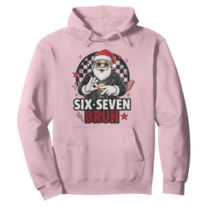Six Seven Bruh Christmas Meme Hoodie Cool Santa 67 Hand Sign Street Style Vibes TS02 Light Pink Print Your Wear