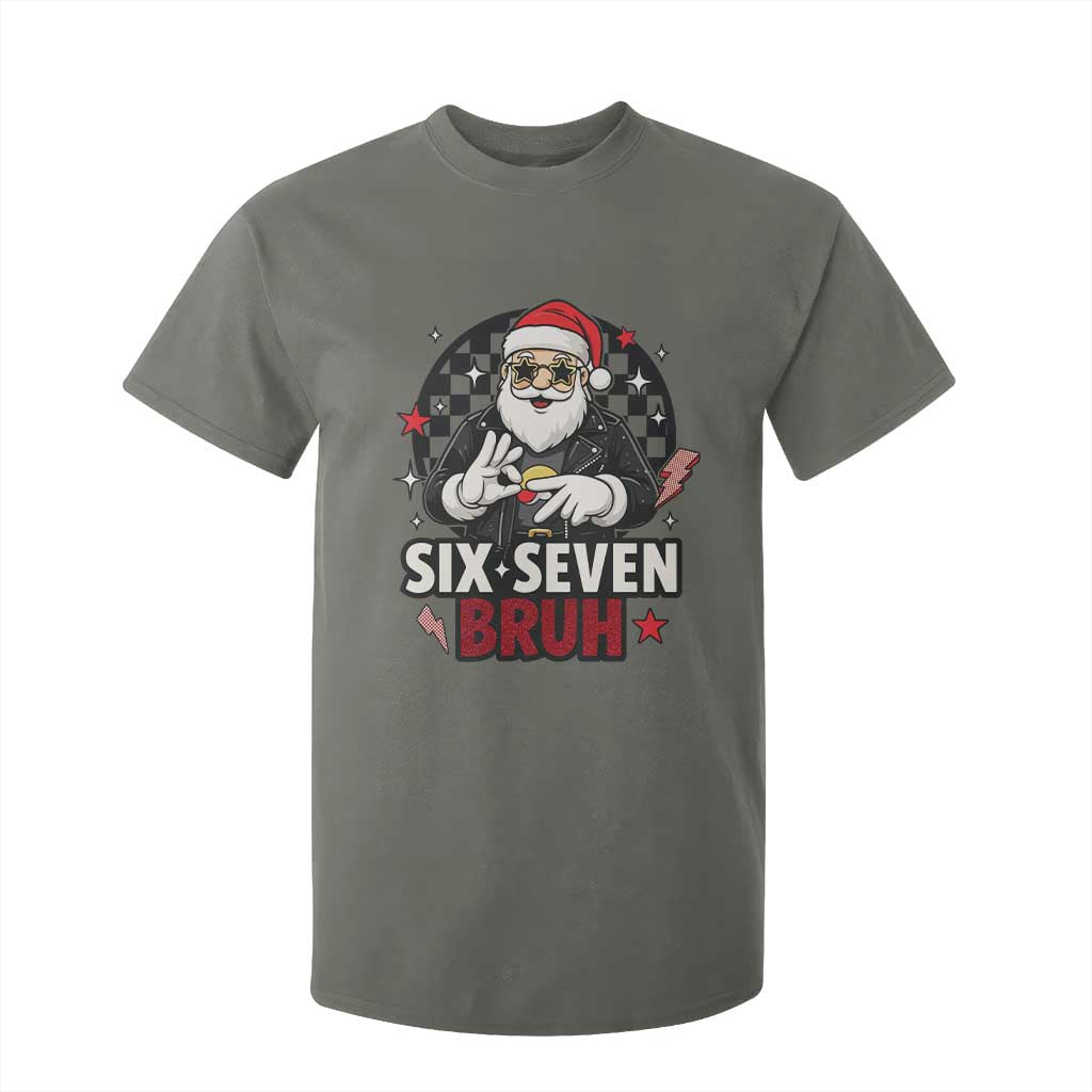 Six Seven Bruh Christmas Meme T Shirt For Kid Cool Santa 67 Hand Sign Street Style Vibes TS02 Military Green Print Your Wear