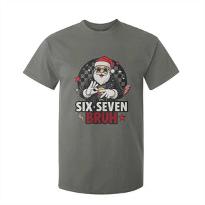 Six Seven Bruh Christmas Meme T Shirt For Kid Cool Santa 67 Hand Sign Street Style Vibes TS02 Military Green Print Your Wear