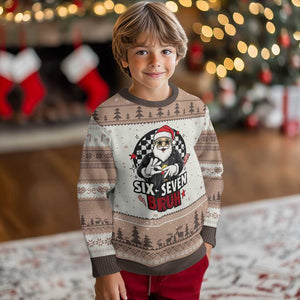 Six Seven Bruh Xmas Meme Ugly Christmas Sweater Cool Santa 67 Hand Sign Street Style Vibes TS02 Mocha Mousse Print Your Wear