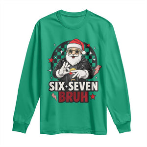 Six Seven Bruh Christmas Meme Long Sleeve Shirt Cool Santa 67 Hand Sign Street Style Vibes TS02 Irish Green Print Your Wear