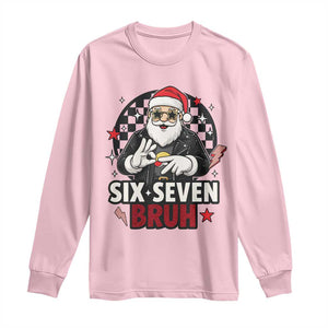 Six Seven Bruh Christmas Meme Long Sleeve Shirt Cool Santa 67 Hand Sign Street Style Vibes TS02 Light Pink Print Your Wear