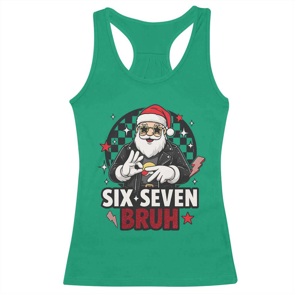 Six Seven Bruh Christmas Meme Racerback Tank Top Cool Santa 67 Hand Sign Street Style Vibes TS02 Irish Green Print Your Wear