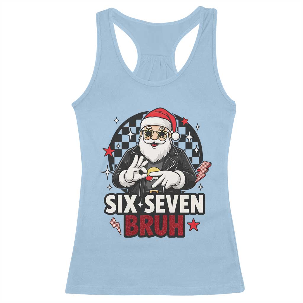 Six Seven Bruh Christmas Meme Racerback Tank Top Cool Santa 67 Hand Sign Street Style Vibes TS02 Light Blue Print Your Wear