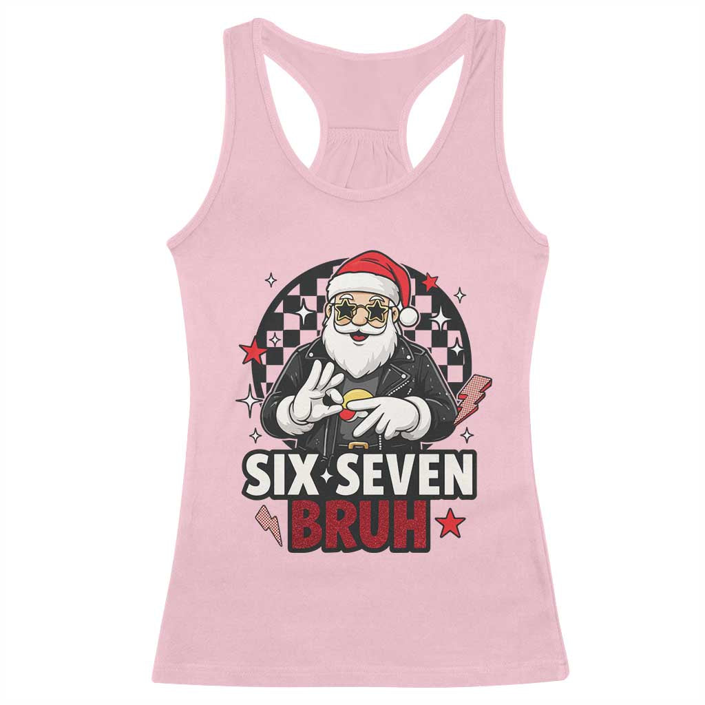 Six Seven Bruh Christmas Meme Racerback Tank Top Cool Santa 67 Hand Sign Street Style Vibes TS02 Light Pink Print Your Wear
